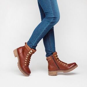 Flexi Brown leather lace up chunky sole boots 8